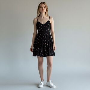 Express Black Pink Dimond Mini Dress Spaghetti Strap Sleeveless with Pockets L